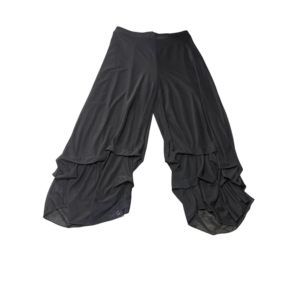 Kozan Ruffle Layered Mesh Wide Leg Pants Womens Large Black EUC Lagenlook